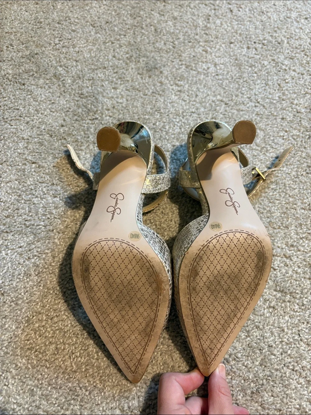 Jessica Simpson Women’s Size 8 Gold Snake-Embossed Pointed Toe Slingback Heels